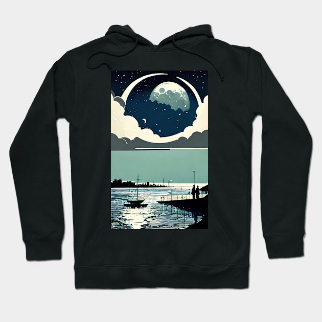 Blue Moon bay abstract line art Hoodie by PsychicLove